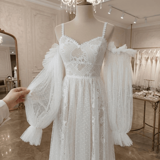 Sweetheart Lace Wedding Dress with Detachable Sleeves - Diva Melody