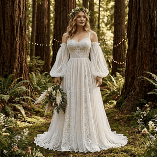 Sweetheart Lace Wedding Dress with Detachable Sleeves - Diva Melody