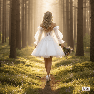 Sweetheart Organza Puff Sleeve Mini Bridal Dress - Diva Melody