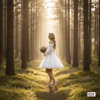 Sweetheart Organza Puff Sleeve Mini Bridal Dress - Diva Melody