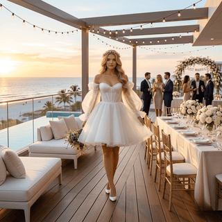 Sweetheart Organza Puff Sleeve Mini Bridal Dress - Diva Melody