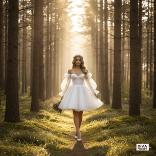 Sweetheart Organza Puff Sleeve Mini Bridal Dress - Diva Melody
