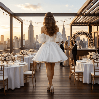 Sweetheart Ruffled Puff Sleeve Mini Bridal Dress - Diva Melody
