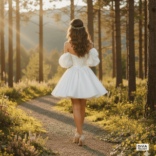 Sweetheart Ruffled Puff Sleeve Mini Bridal Dress - Diva Melody