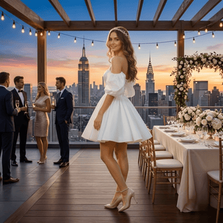 Sweetheart Ruffled Puff Sleeve Mini Bridal Dress - Diva Melody