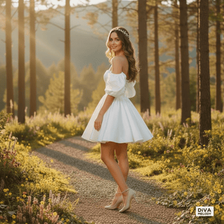 Sweetheart Ruffled Puff Sleeve Mini Bridal Dress - Diva Melody