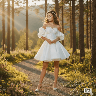 Sweetheart Ruffled Puff Sleeve Mini Bridal Dress - Diva Melody