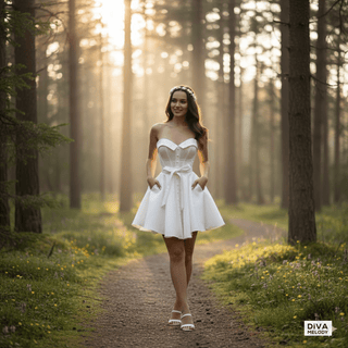 Sweetheart Satin Mini Bridal Dress with Pockets - Diva Melody