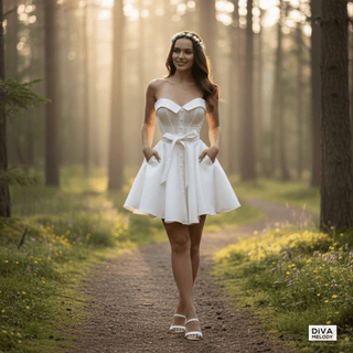 Sweetheart Satin Mini Bridal Dress with Pockets - Diva Melody