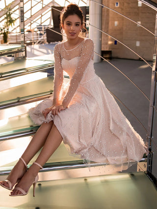 Tea - Length Pink Wedding Gown - Diva Melody