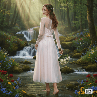 Tea - Length Pink Wedding Gown - Diva Melody