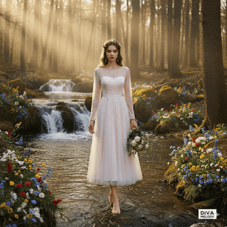 Tea - Length Pink Wedding Gown - Diva Melody