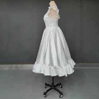 Tea - Length Rustic Satin Wedding Dress - Diva Melody