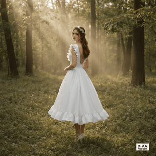 Tea - Length Rustic Satin Wedding Dress - Diva Melody
