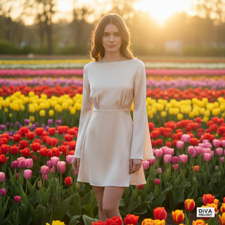 Tea - Length Satin Kimono Wedding Dress - Diva Melody