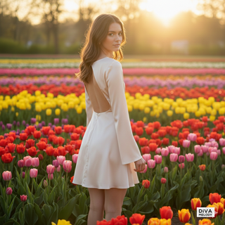 Tea - Length Satin Kimono Wedding Dress - Diva Melody