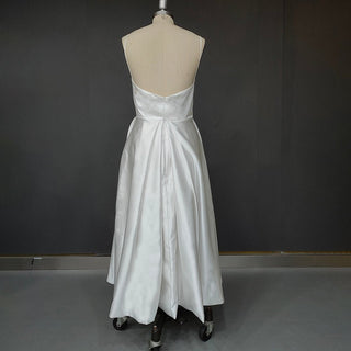 Tea - Length Satin Ruched Wedding Dress with Spaghetti Straps - Diva Melody