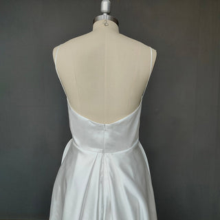 Tea - Length Satin Ruched Wedding Dress with Spaghetti Straps - Diva Melody