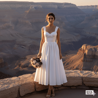 Tea - Length Satin Wedding Dress - Diva Melody