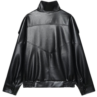 Textured Faux Leather Bomber Jacket - Diva Melody