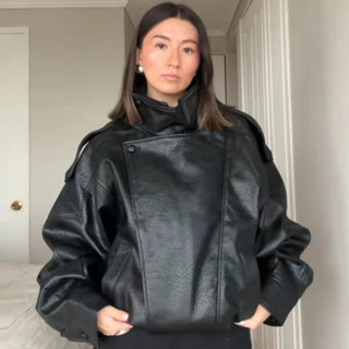 Textured Faux Leather Bomber Jacket - Diva Melody