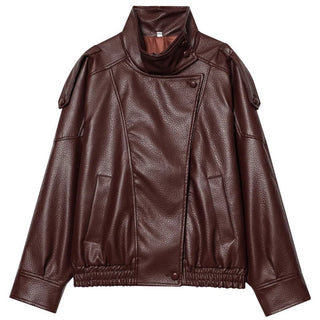Textured Faux Leather Bomber Jacket - Diva Melody