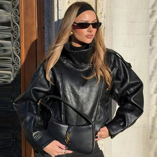 Textured Faux Leather Bomber Jacket - Diva Melody
