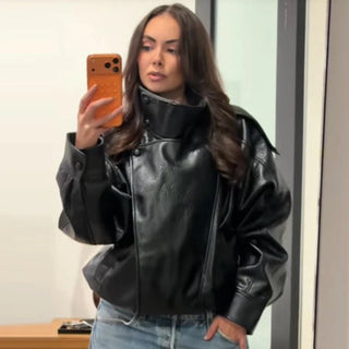 Textured Faux Leather Bomber Jacket - Diva Melody