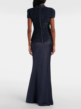 Textured Tweed Peplum Top and Satin Maxi Skirt Set - Diva Melody