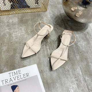 Thin Low Heels Pointed Open Toe Ankle Strap Dress Shoes - Diva Melody