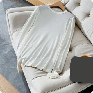 Thin O - Neck Solid Wool Long Sleeve T Shirt - Diva Melody