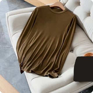 Thin O - Neck Solid Wool Long Sleeve T Shirt - Diva Melody