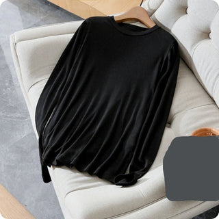 Thin O - Neck Solid Wool Long Sleeve T Shirt - Diva Melody
