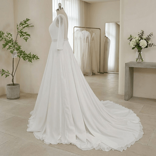Three Quarter Chiffon Open Back Wedding Dress - Diva Melody
