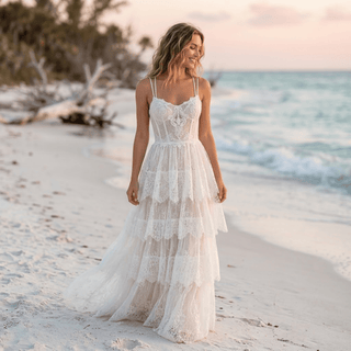 Tiered Boho Lace Wedding Dress - Diva Melody