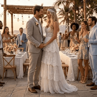 Tiered Boho Lace Wedding Dress - Diva Melody