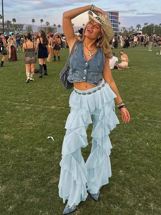 Tiered Flare Patchwork Pants - Diva Melody