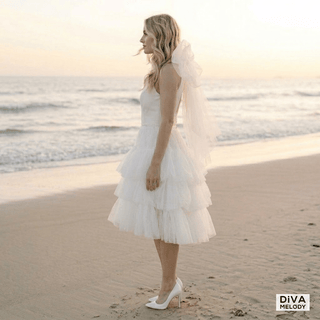 Tiered Organza Mini Wedding Dress - Diva Melody