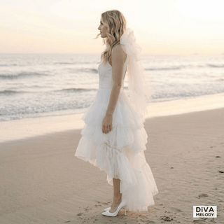 Tiered Organza Mini Wedding Dress - Diva Melody