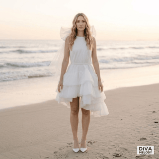 Tiered Organza Mini Wedding Dress - Diva Melody
