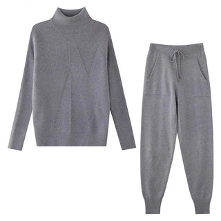 Tracksuit Turtleneck Sweater and Elastic Trousers Suits Knitted Two Piece Set - Diva Melody