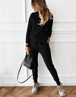 Tracksuit Turtleneck Sweater and Elastic Trousers Suits Knitted Two Piece Set - Diva Melody