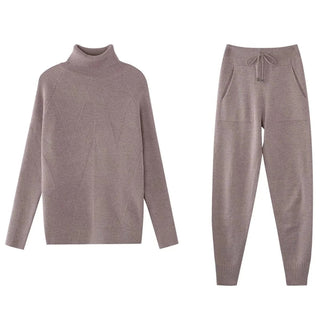 Tracksuit Turtleneck Sweater and Elastic Trousers Suits Knitted Two Piece Set - Diva Melody