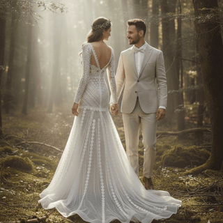 Trumpet Floral Lace Mermaid Wedding Gown - Diva Melody