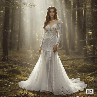 Trumpet Floral Lace Mermaid Wedding Gown - Diva Melody