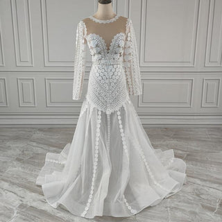 Trumpet Floral Lace Mermaid Wedding Gown - Diva Melody