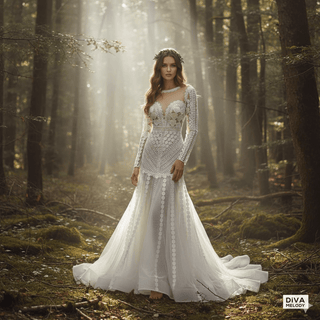 Trumpet Floral Lace Mermaid Wedding Gown - Diva Melody
