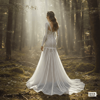 Trumpet Floral Lace Mermaid Wedding Gown - Diva Melody