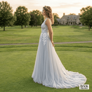 Tulle Flower Beach Bridal Gowns - Diva Melody