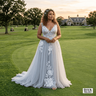 Tulle Flower Beach Bridal Gowns - Diva Melody